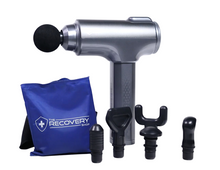 Load image into Gallery viewer, M4 percussive massage gun with hot cold pack and 4 massage heads on a white background
